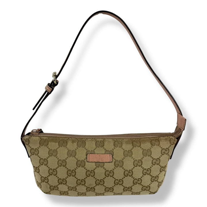 Gucci GG Supreme Beige/Pink Baguette Shoulder Pochette Handbag - Lux Central