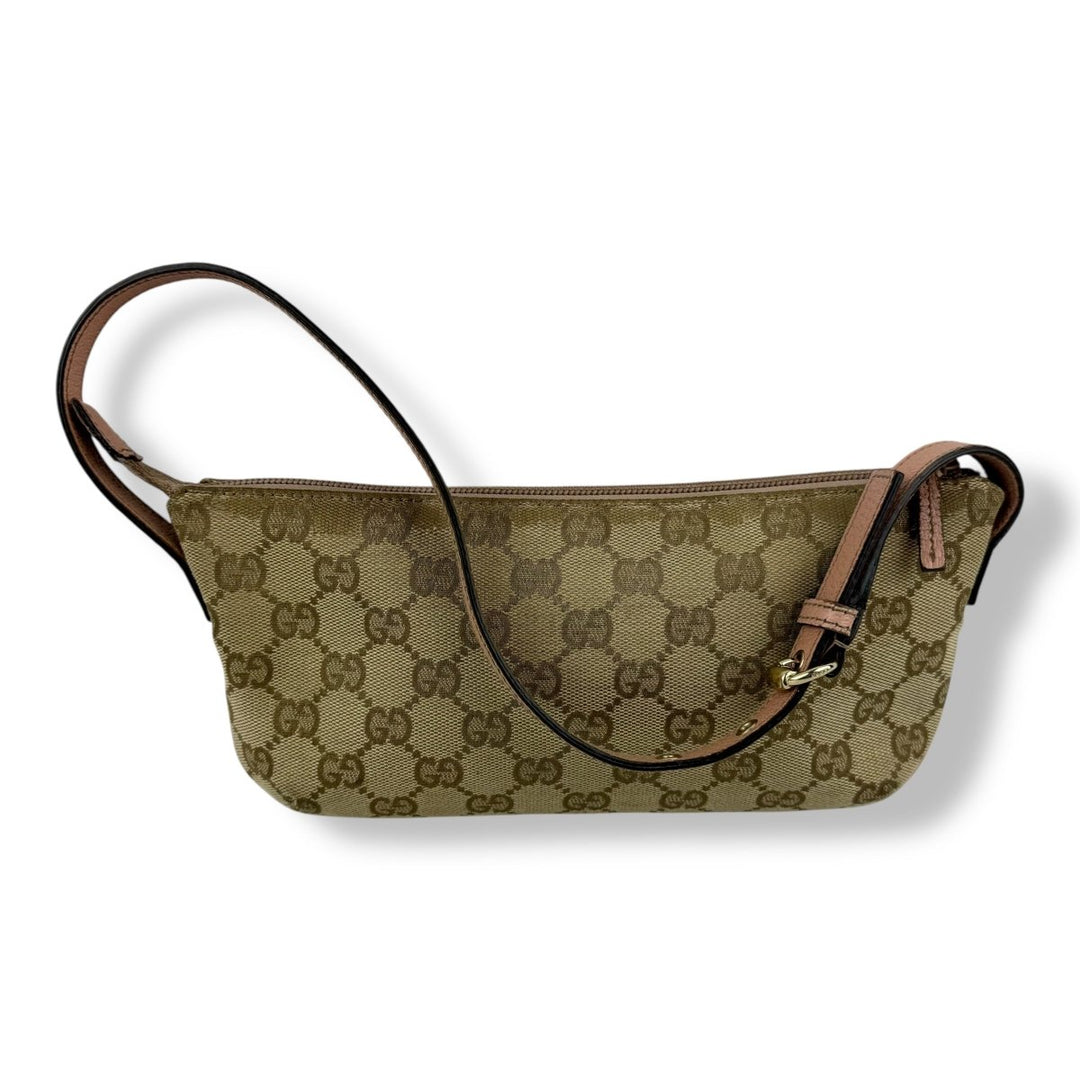 Gucci GG Supreme Beige/Pink Baguette Shoulder Pochette Handbag - Lux Central