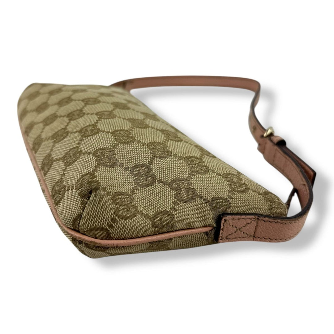 Gucci GG Supreme Beige/Pink Baguette Shoulder Pochette Handbag - Lux Central