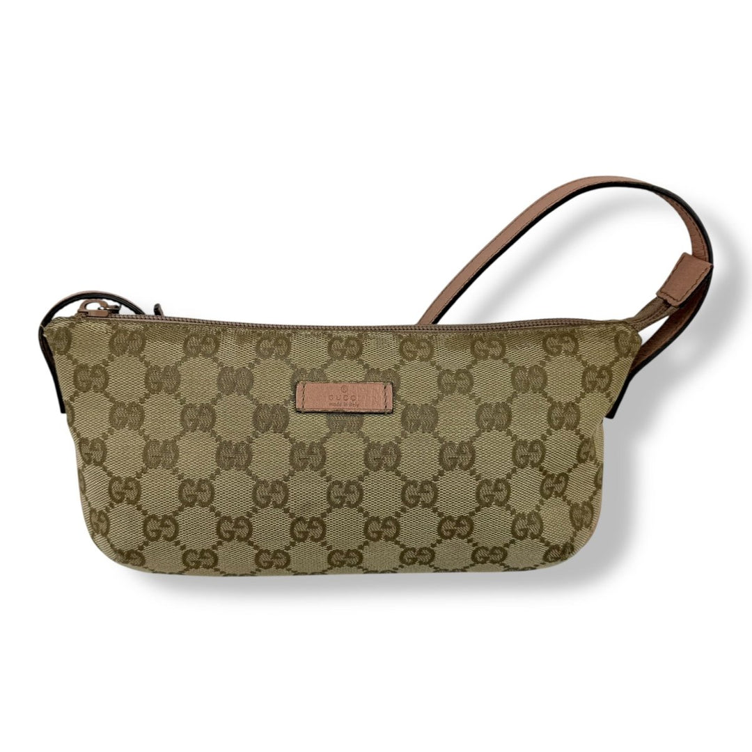 Gucci GG Supreme Beige/Pink Baguette Shoulder Pochette Handbag - Lux Central