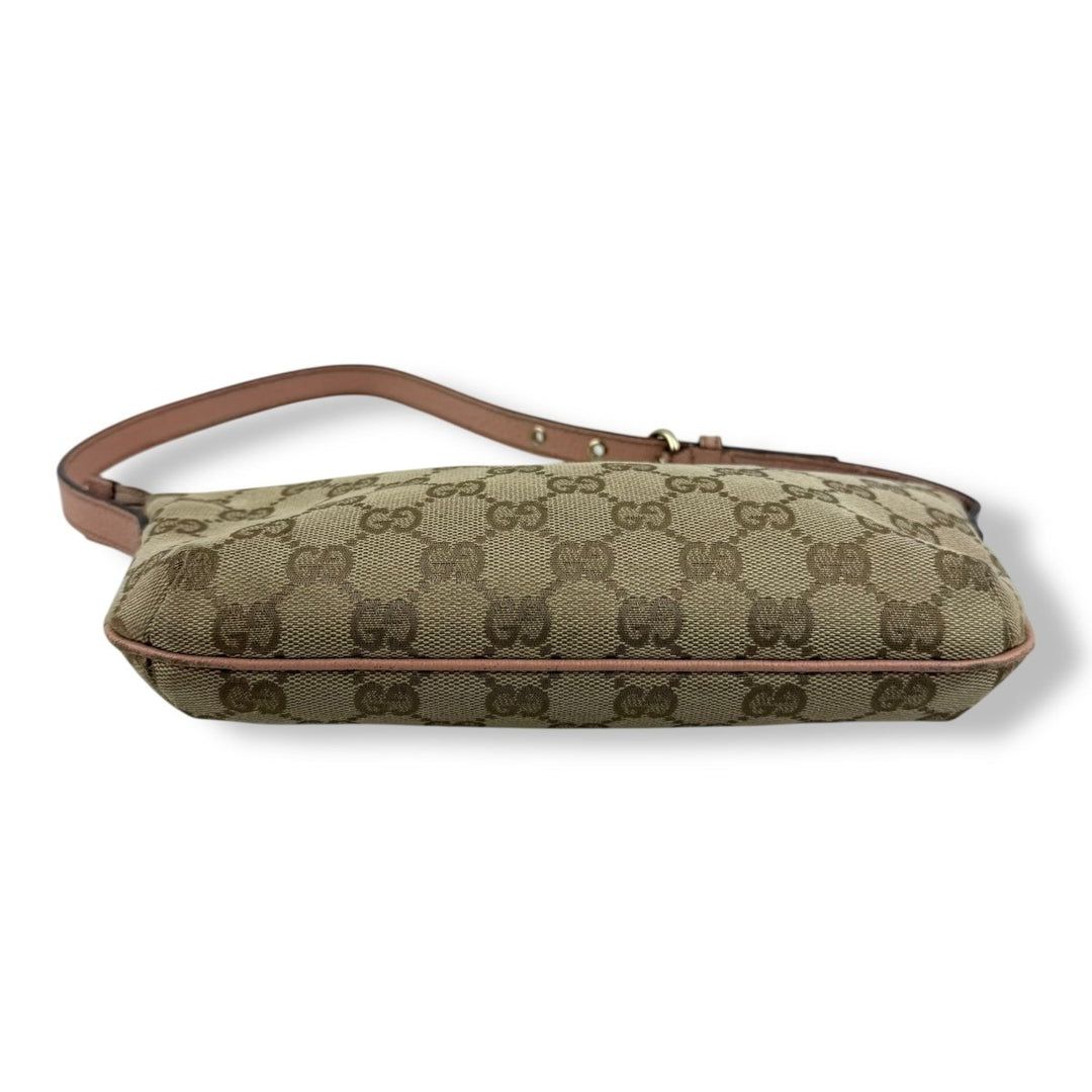 Gucci GG Supreme Beige/Pink Baguette Shoulder Pochette Handbag - Lux Central