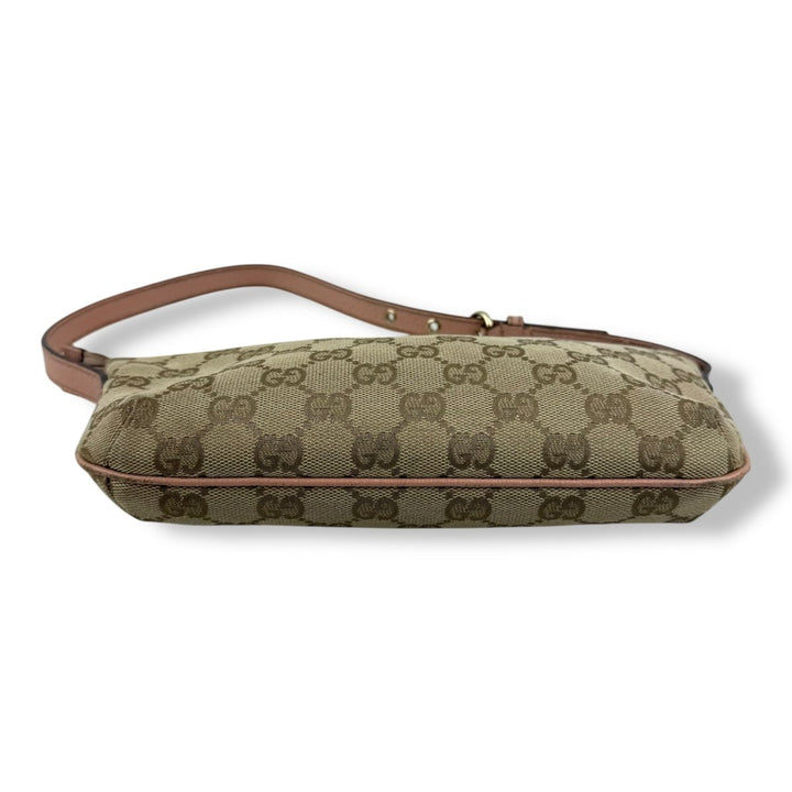 Gucci GG Supreme Beige/Pink Baguette Shoulder Pochette Handbag - Lux Central