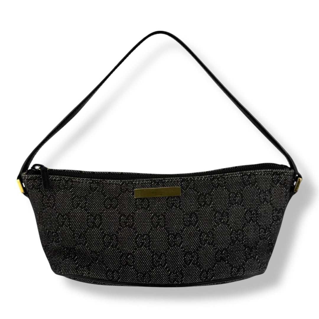 Gucci GG Supreme Grey/Black Boat Pochette Handbag - Lux Central