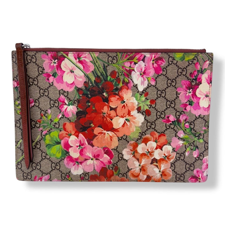 Gucci GG Supreme Large Pink Bloom Clutch Pouch - Lux Central