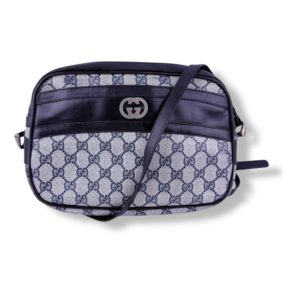 Gucci GG Supreme Monogram Vintage Beige/Navy Crossbody Handbag - Lux Central