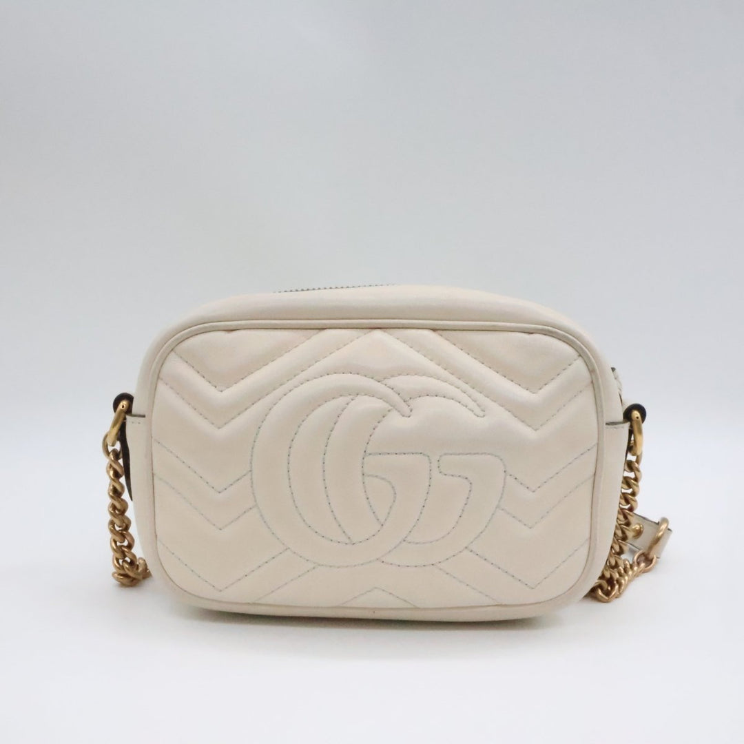 Gucci GG White Mini Marmont Leather Handbag - Lux Central