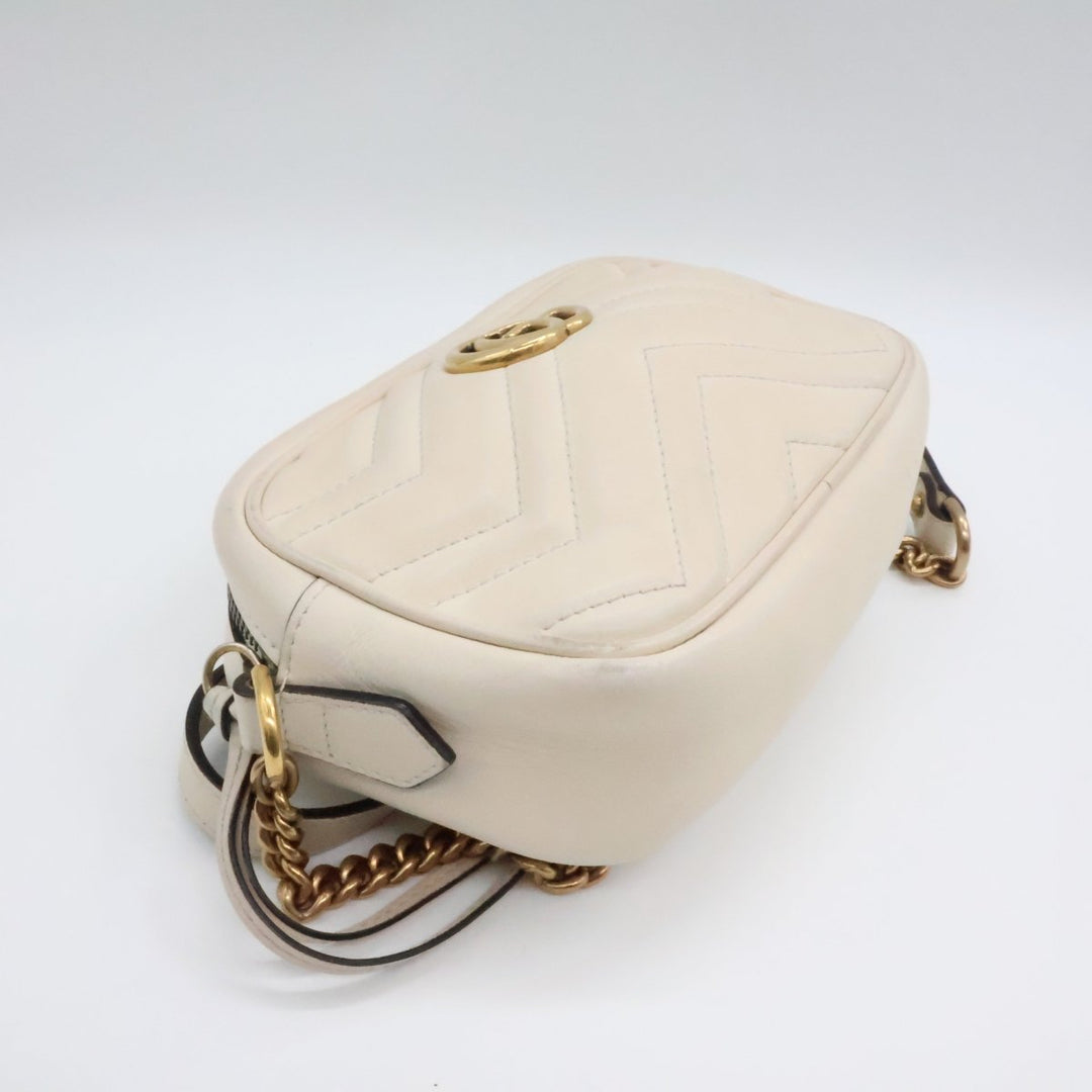 Gucci GG White Mini Marmont Leather Handbag - Lux Central
