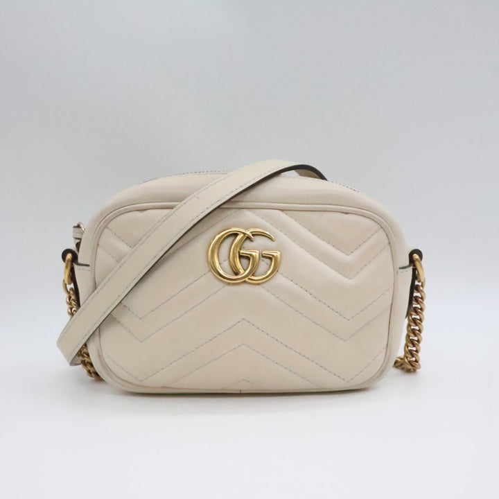 Gucci GG White Mini Marmont Leather Handbag - Lux Central