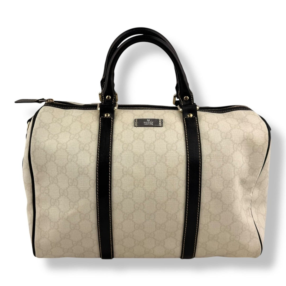 Gucci GG White/Black Boston Canvas Bag - Lux Central