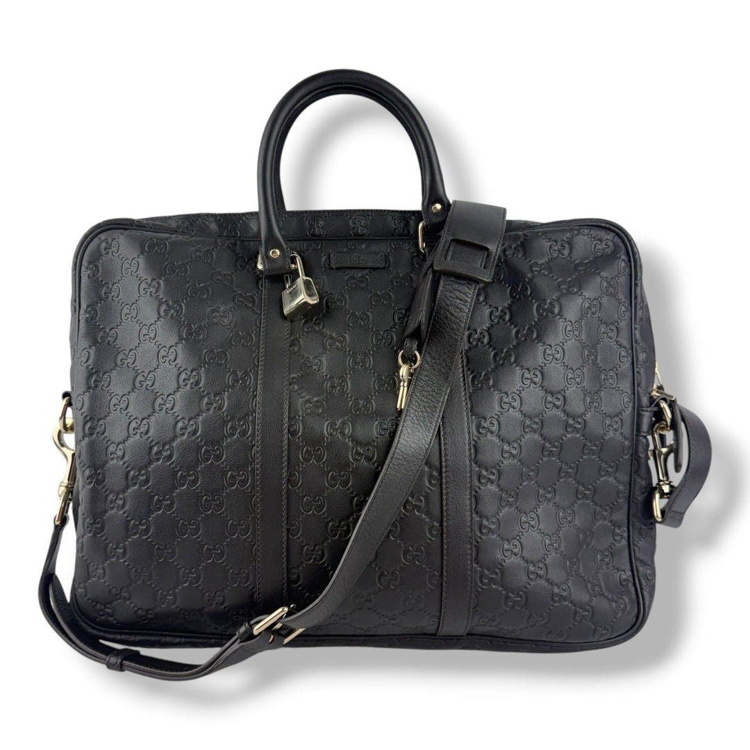 Gucci Guccissima Black Briefcase Business Bag - Lux Central