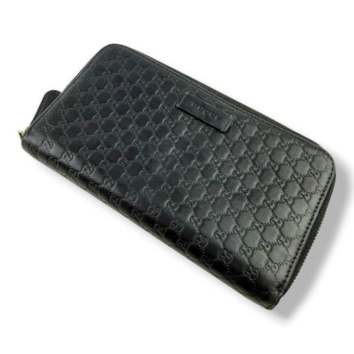 Gucci Guccissima Black Zip Around Long Wallet - Lux Central