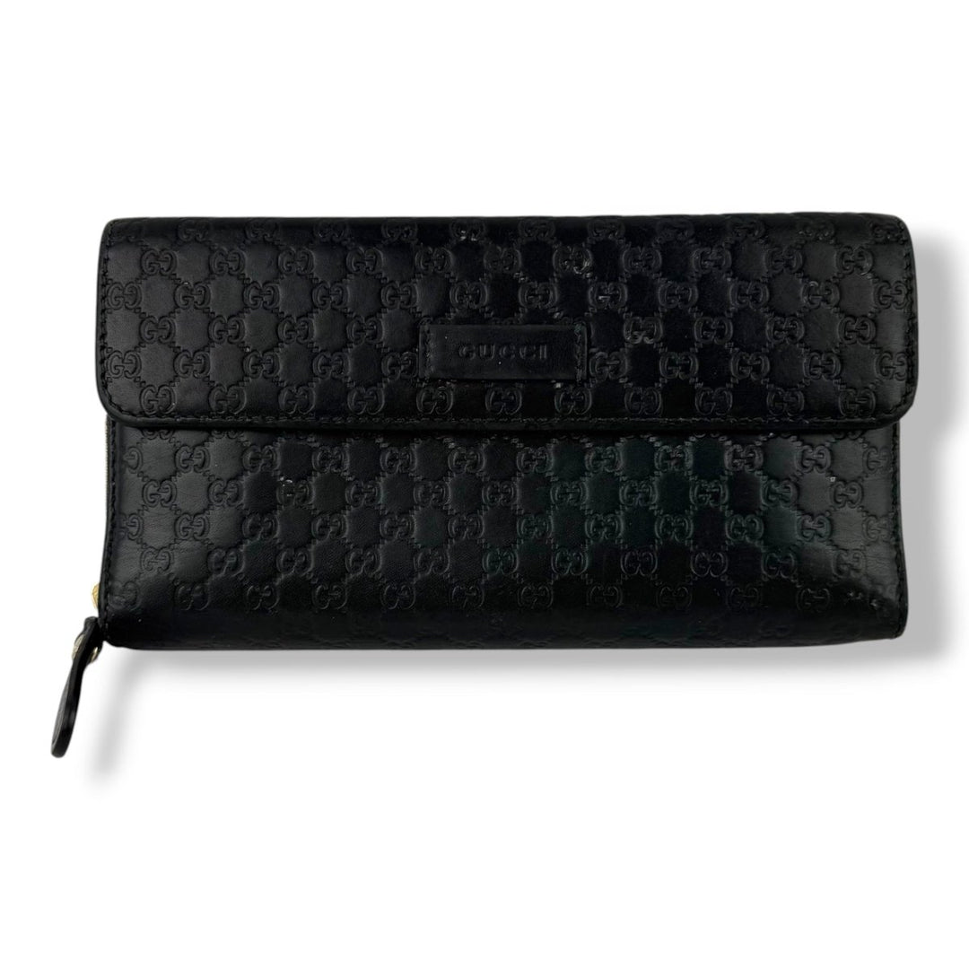 Gucci Guccissima Black Zip Around Long Wallet - Lux Central
