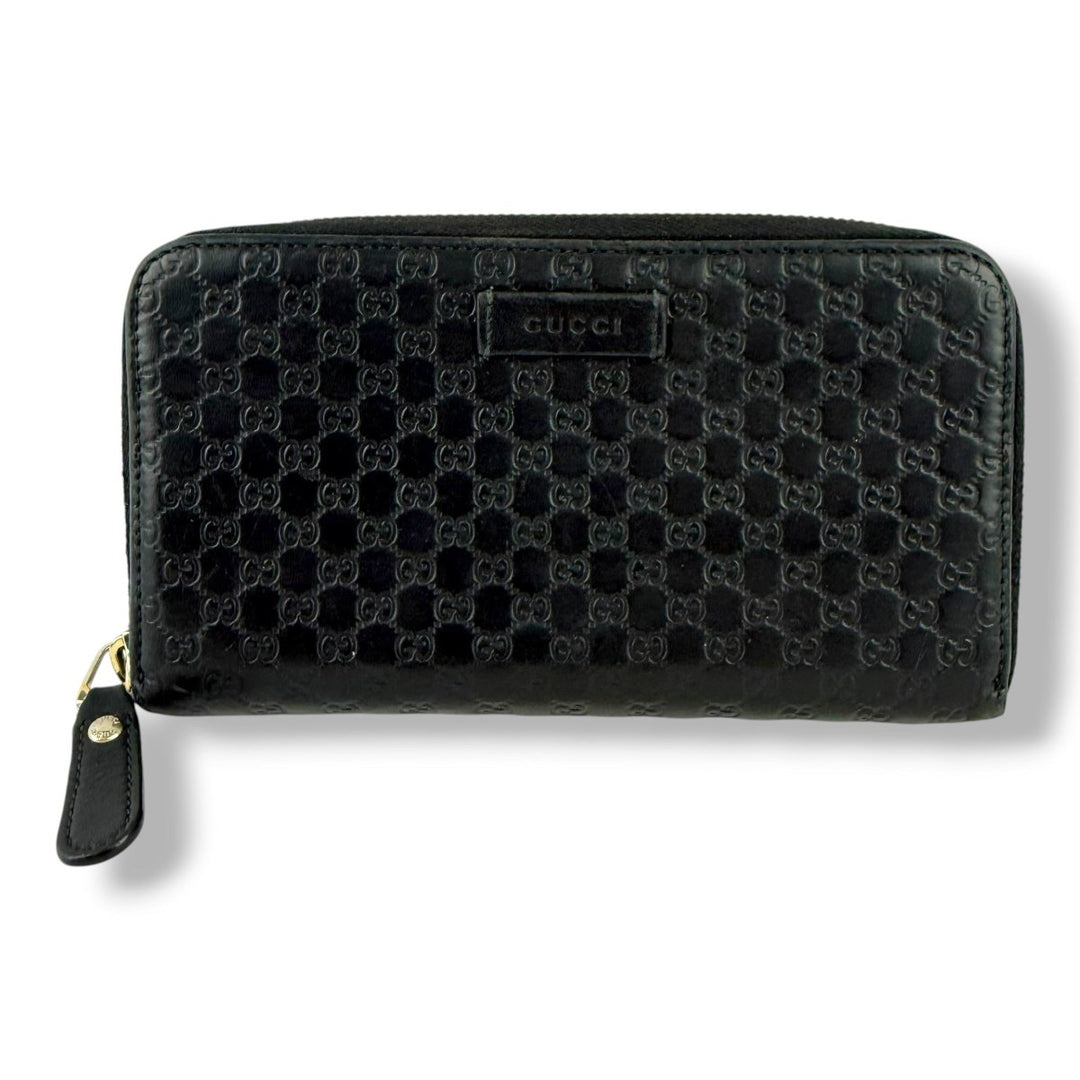 Gucci Guccissima Black Zip Around Long Wallet - Lux Central