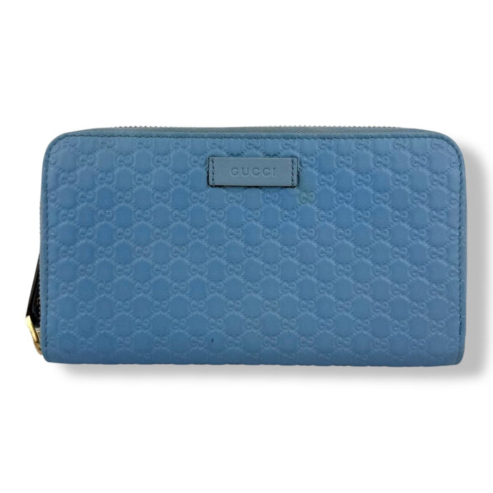 Gucci Guccissima Blue Zip Around Long Wallet - Lux Central