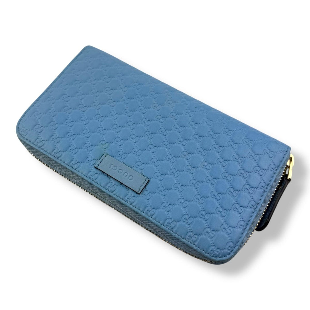 Gucci Guccissima Blue Zip Around Long Wallet - Lux Central