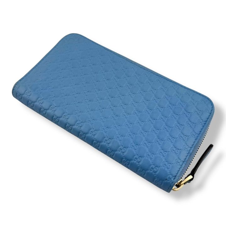 Gucci Guccissima Blue Zip Around Long Wallet - Lux Central