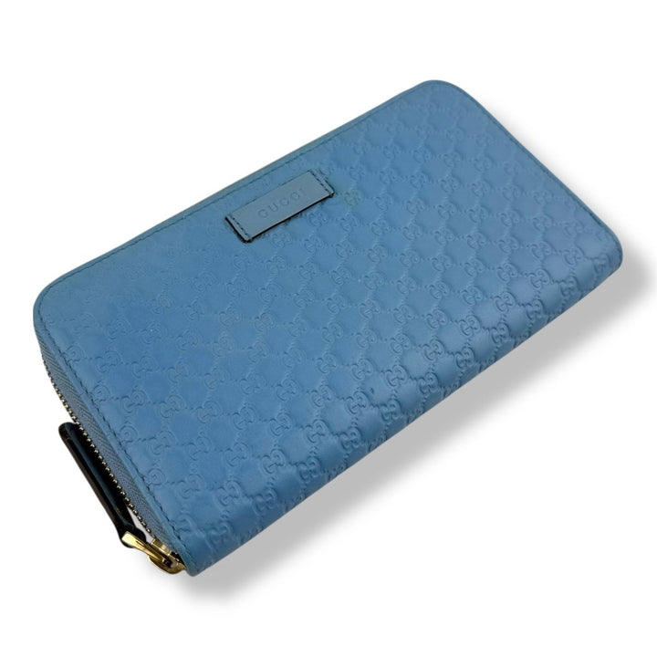 Gucci Guccissima Blue Zip Around Long Wallet - Lux Central