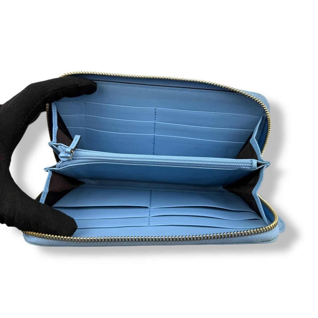 Gucci Guccissima Blue Zip Around Long Wallet - Lux Central