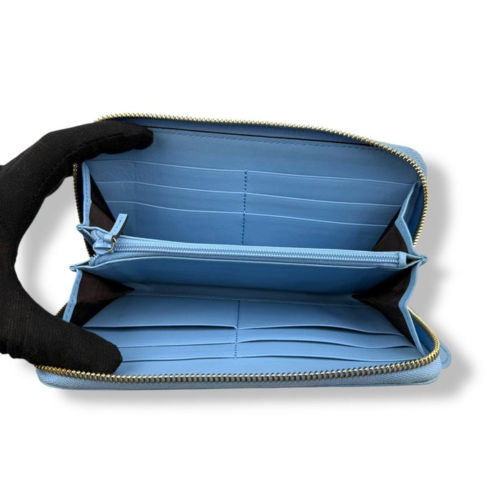 Gucci Guccissima Blue Zip Around Long Wallet - Lux Central