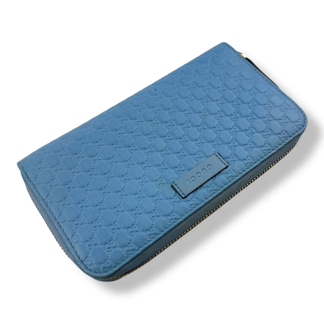 Gucci Guccissima Blue Zip Around Long Wallet - Lux Central