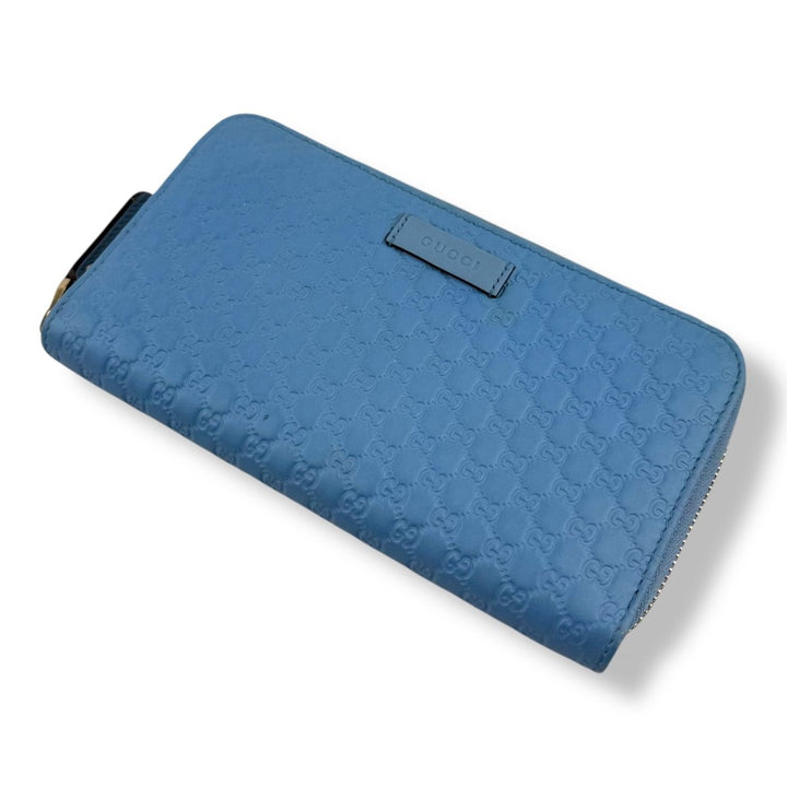 Gucci Guccissima Blue Zip Around Long Wallet - Lux Central
