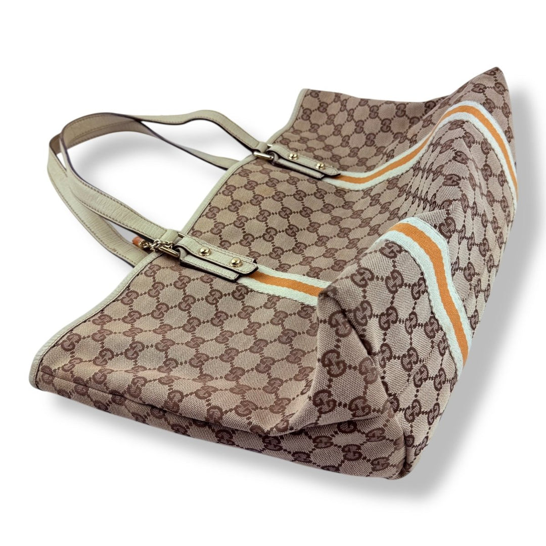 Gucci Jollyco Charm Sherry Line Beige Canvas GG Monogram Tote Handbag - Lux Central