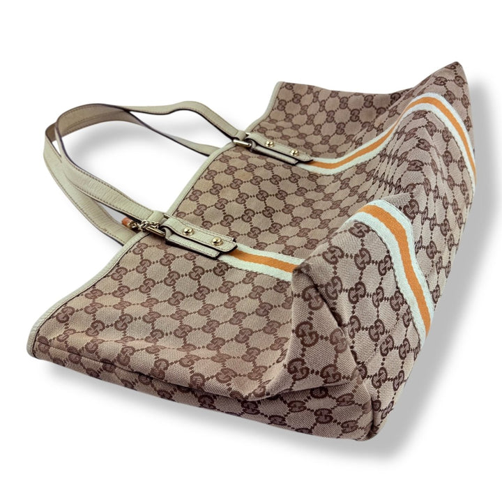 Gucci Jollyco Charm Sherry Line Beige Canvas GG Monogram Tote Handbag - Lux Central