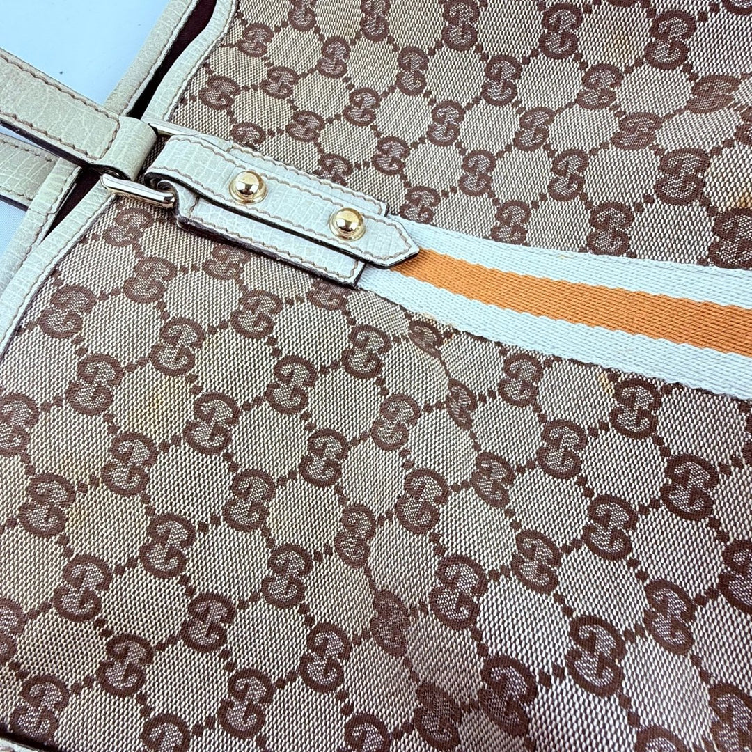 Gucci Jollyco Charm Sherry Line Beige Canvas GG Monogram Tote Handbag - Lux Central