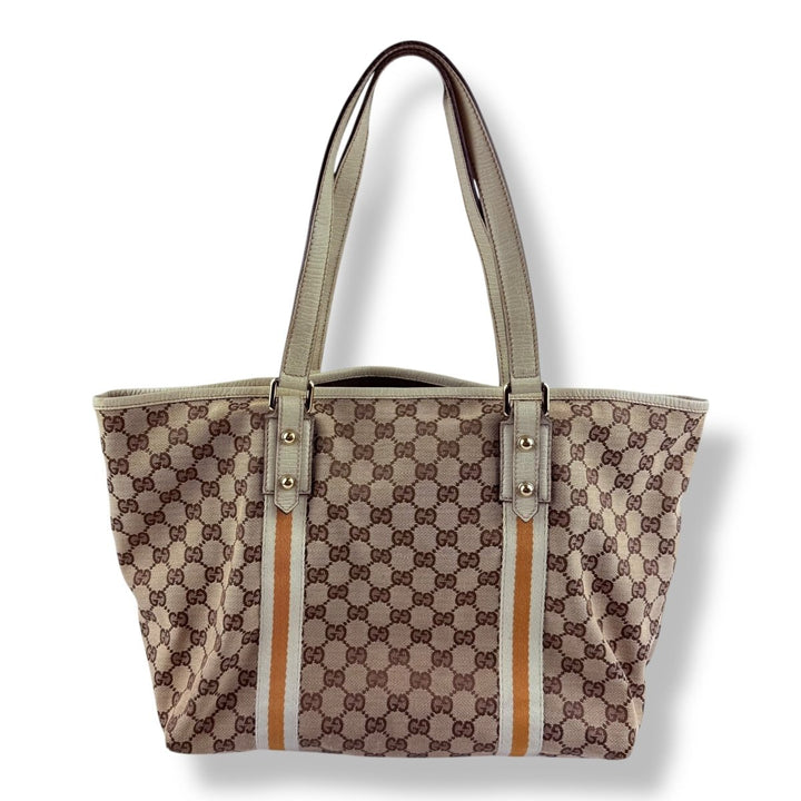 Gucci Jollyco Charm Sherry Line Beige Canvas GG Monogram Tote Handbag - Lux Central