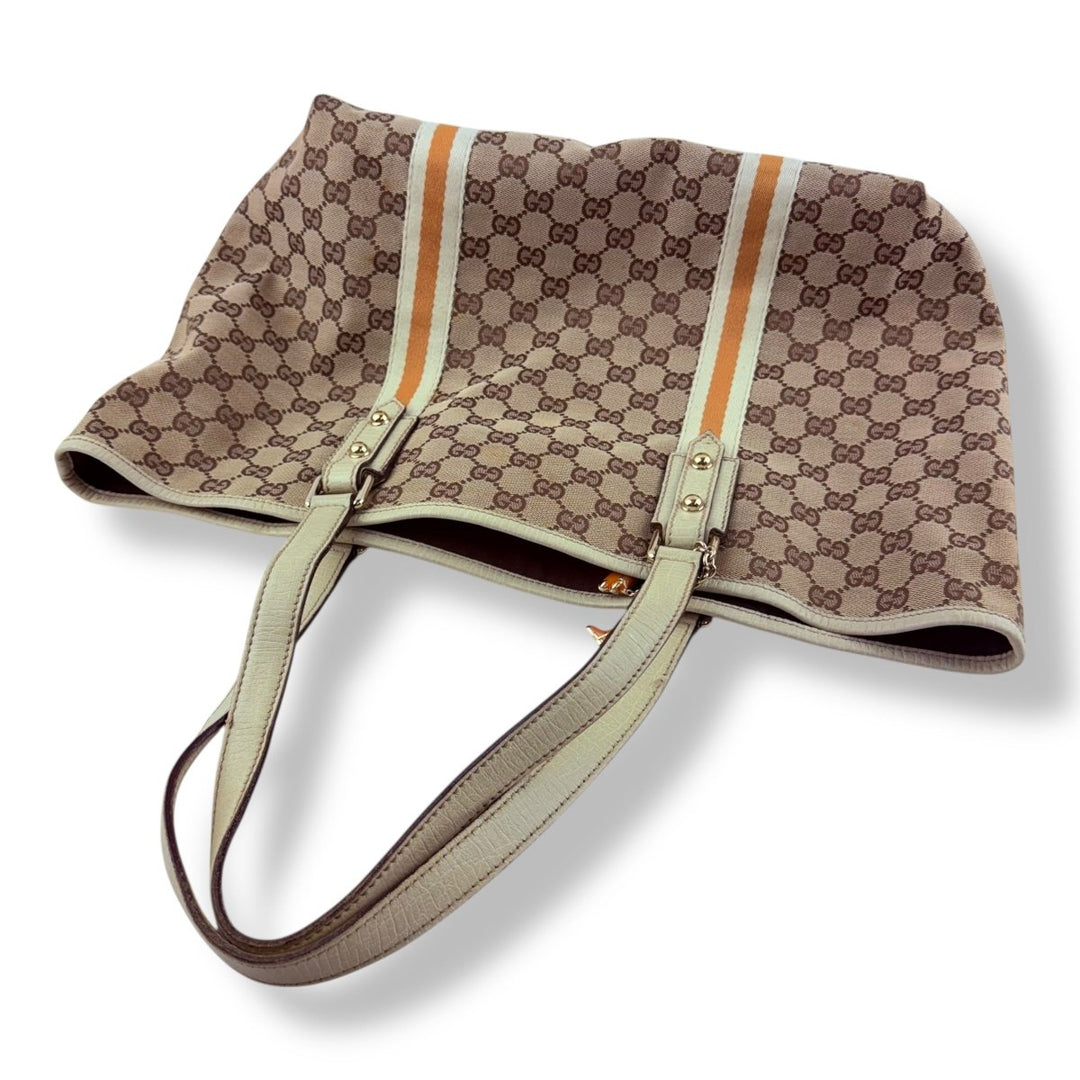 Gucci Jollyco Charm Sherry Line Beige Canvas GG Monogram Tote Handbag - Lux Central