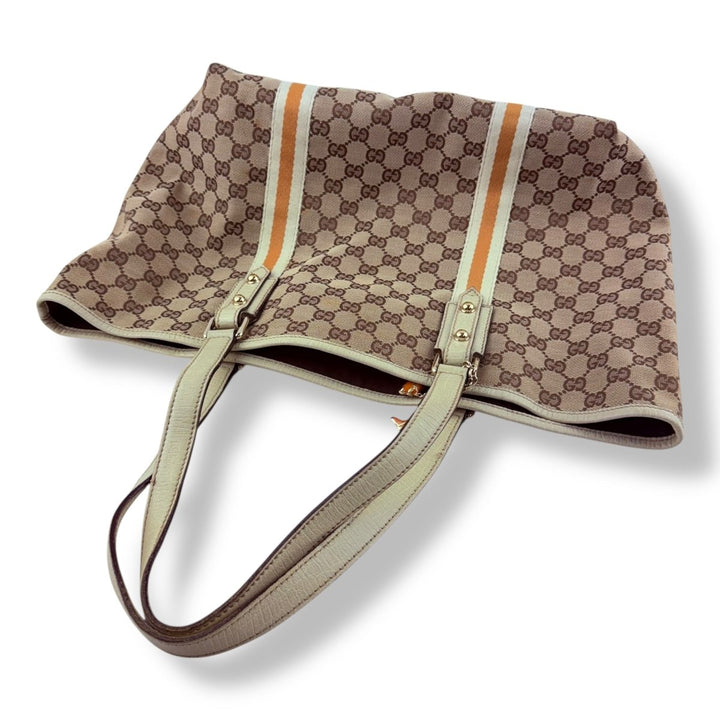 Gucci Jollyco Charm Sherry Line Beige Canvas GG Monogram Tote Handbag - Lux Central