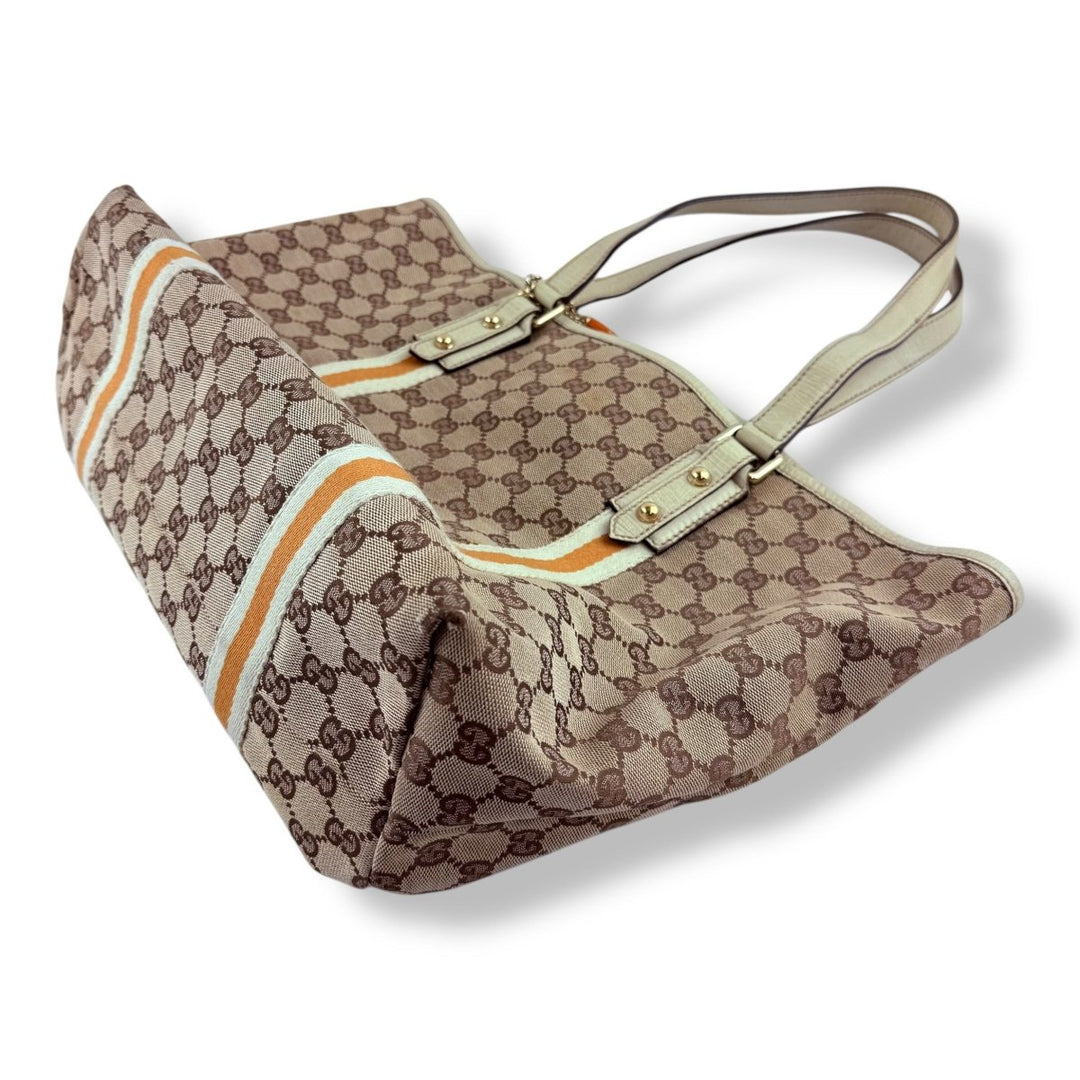 Gucci Jollyco Charm Sherry Line Beige Canvas GG Monogram Tote Handbag - Lux Central