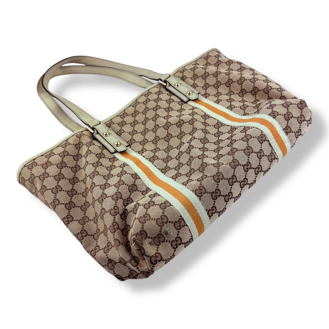Gucci Jollyco Charm Sherry Line Beige Canvas GG Monogram Tote Handbag - Lux Central