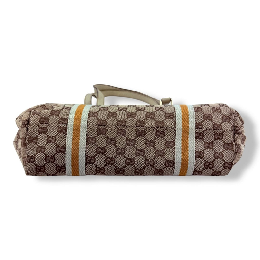 Gucci Jollyco Charm Sherry Line Beige Canvas GG Monogram Tote Handbag - Lux Central