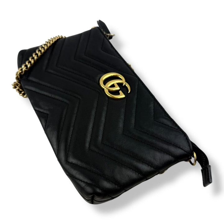 Gucci Marmont Black Leather Matelasse WOC Handbag - Lux Central
