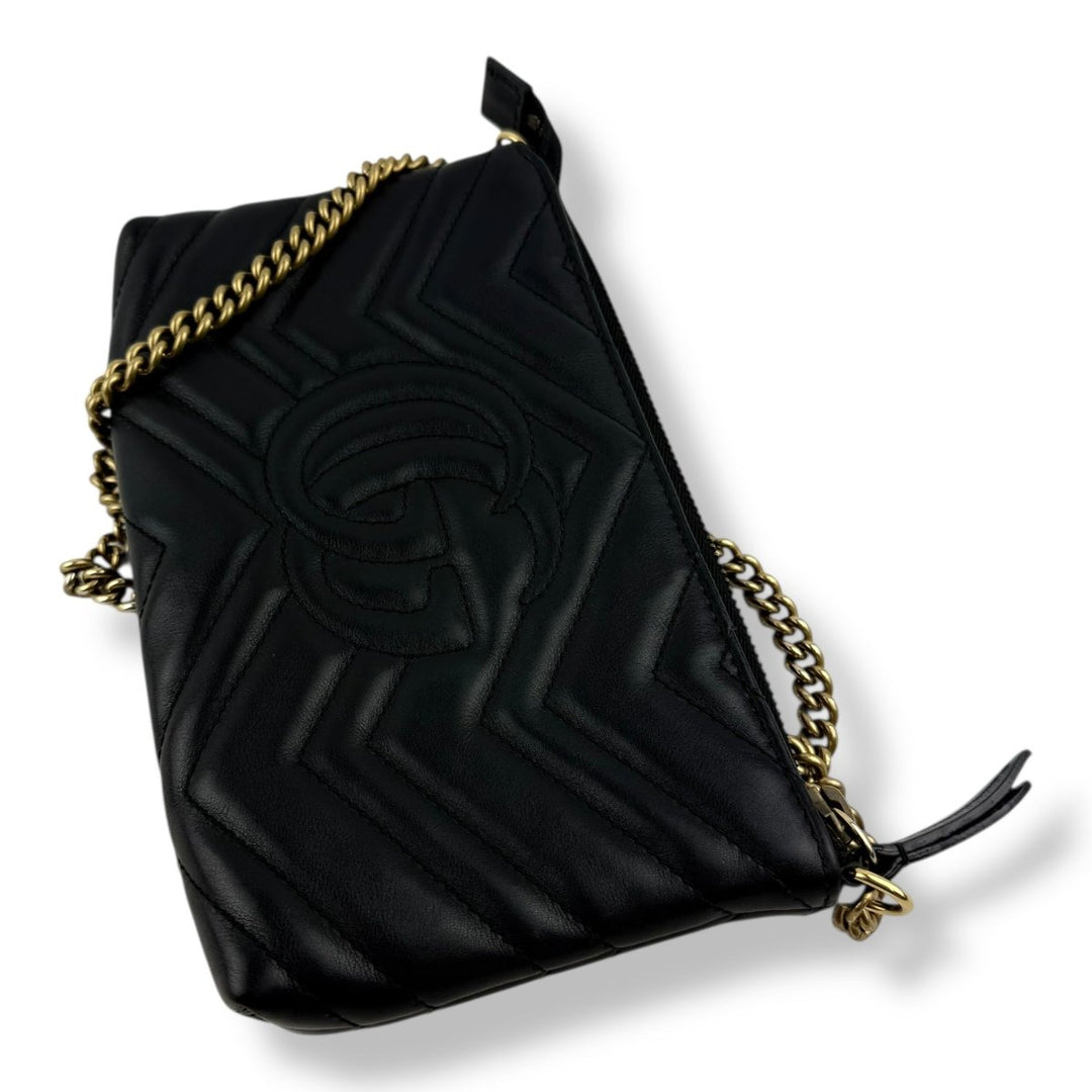Gucci Marmont Black Leather Matelasse WOC Handbag - Lux Central