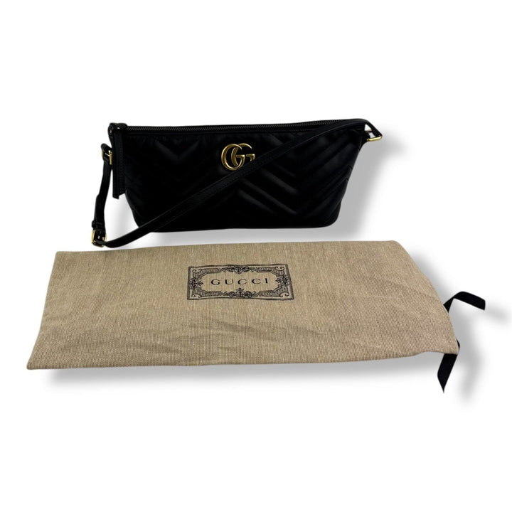 Gucci Marmont Pochette Black Leather Matelasse Handbag - Lux Central