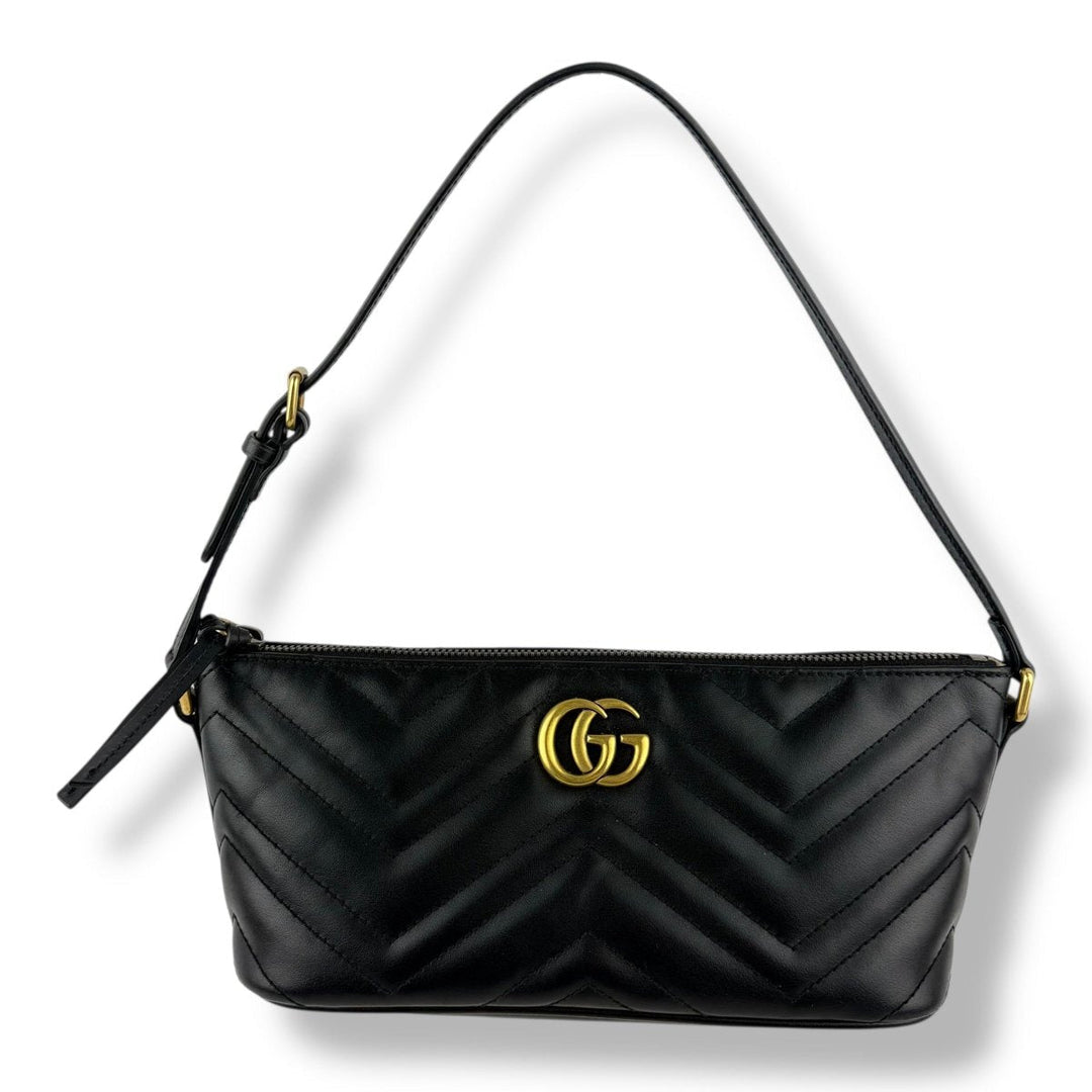 Gucci Marmont Pochette Black Leather Matelasse Handbag - Lux Central