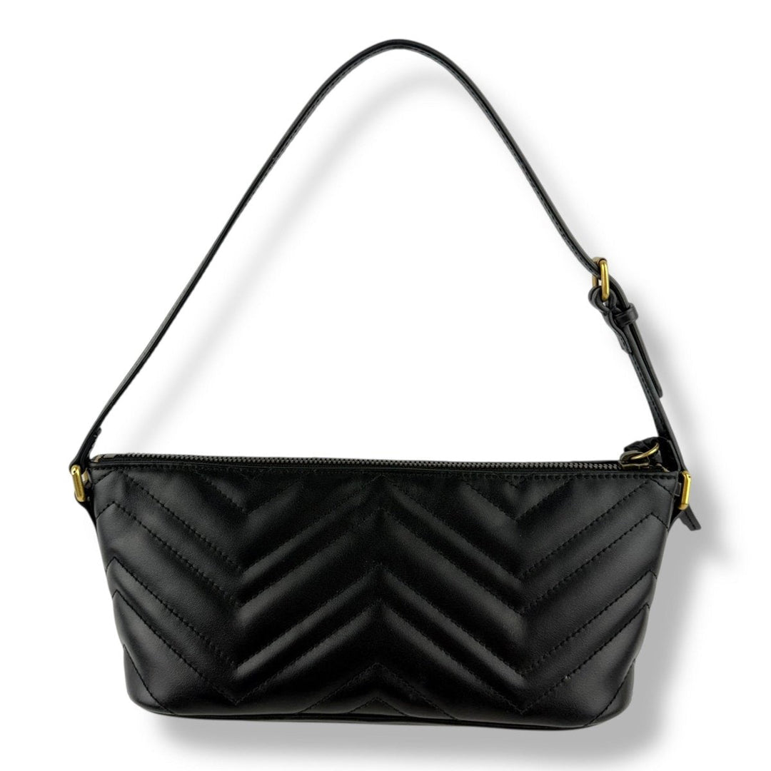 Gucci Marmont Pochette Black Leather Matelasse Handbag - Lux Central