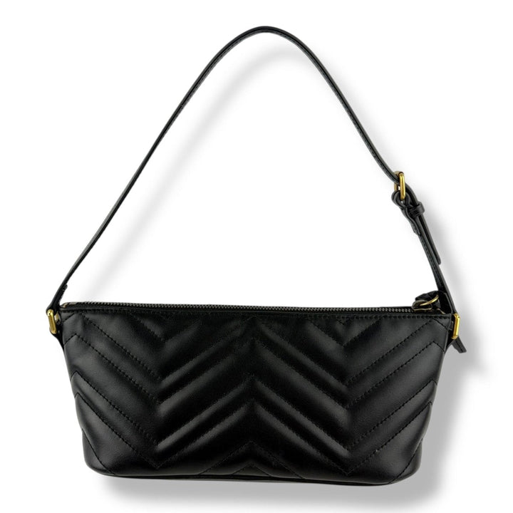 Gucci Marmont Pochette Black Leather Matelasse Handbag - Lux Central