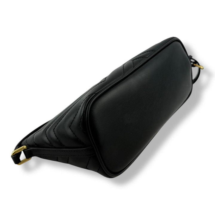 Gucci Marmont Pochette Black Leather Matelasse Handbag - Lux Central