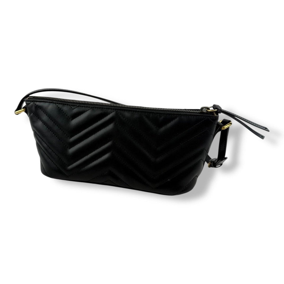 Gucci Marmont Pochette Black Leather Matelasse Handbag - Lux Central
