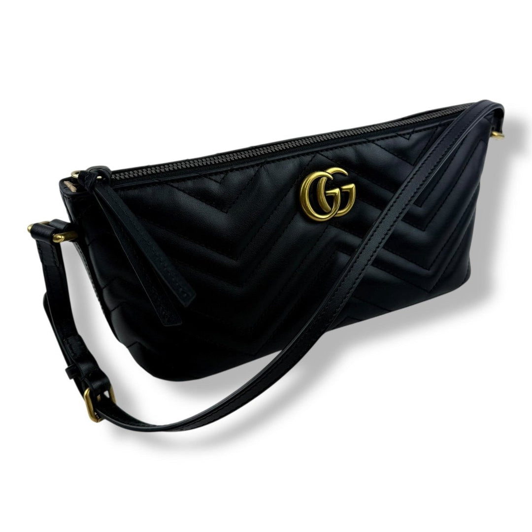 Gucci Marmont Pochette Black Leather Matelasse Handbag - Lux Central