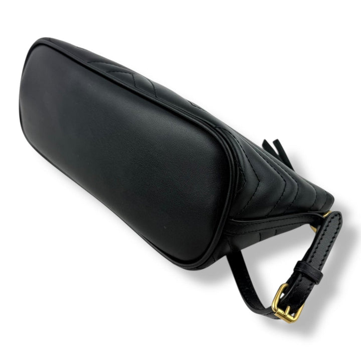 Gucci Marmont Pochette Black Leather Matelasse Handbag - Lux Central