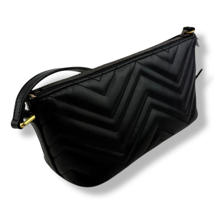 Gucci Marmont Pochette Black Leather Matelasse Handbag - Lux Central