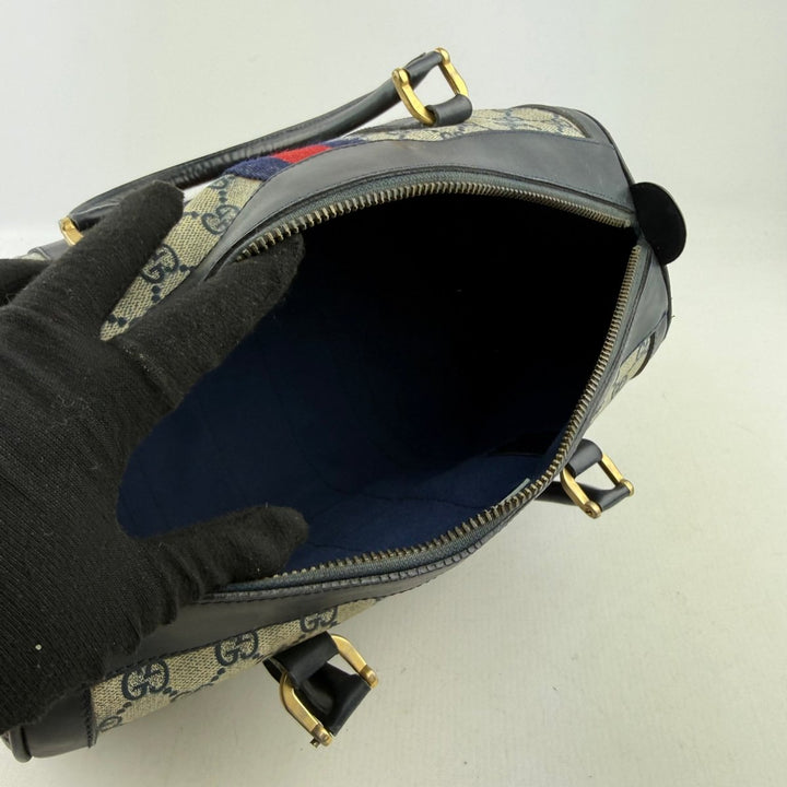 Gucci Navy / Beige GG Monogram Boston Canvas Bag - Lux Central