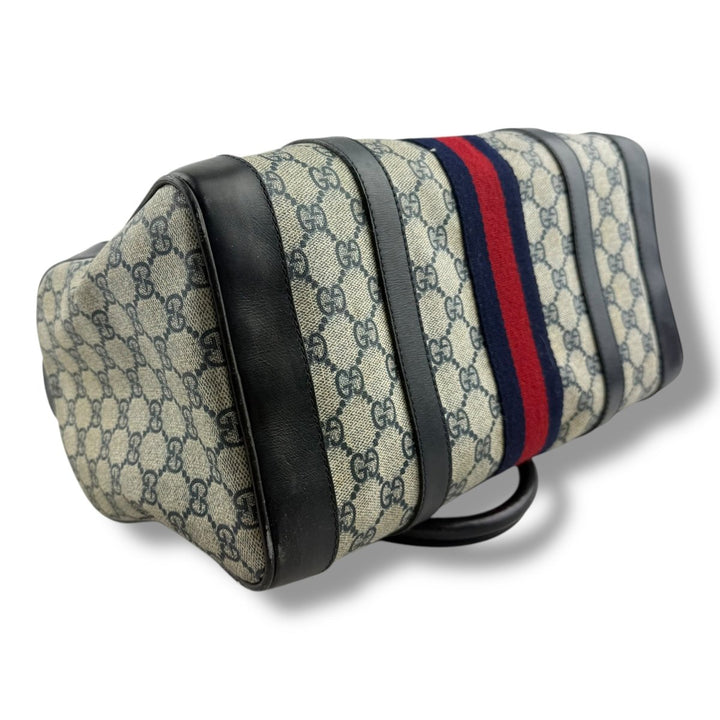 Gucci Navy / Beige GG Monogram Boston Canvas Bag - Lux Central