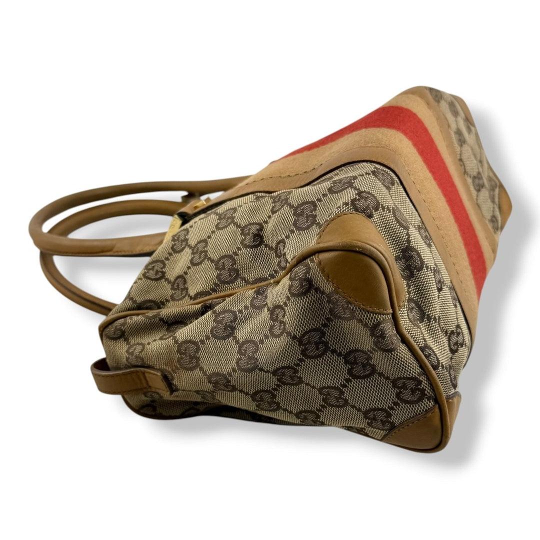 Gucci Sherry Line Beige GG Monogram Boston Canvas Bag - Lux Central