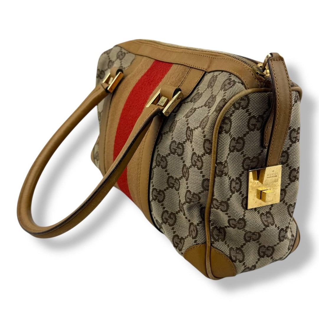 Gucci Sherry Line Beige GG Monogram Boston Canvas Bag - Lux Central