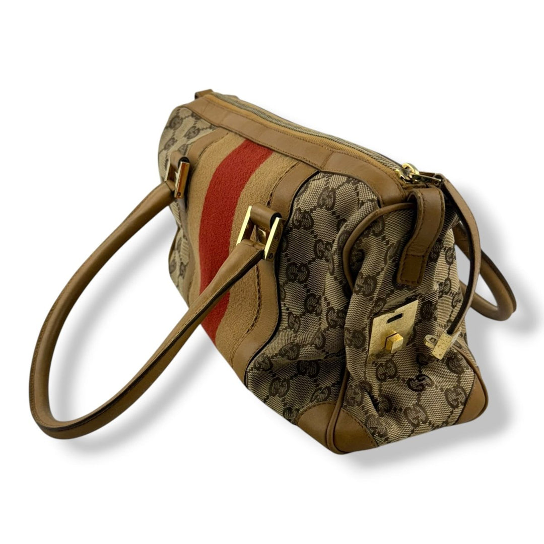 Gucci Sherry Line Beige GG Monogram Boston Canvas Bag - Lux Central